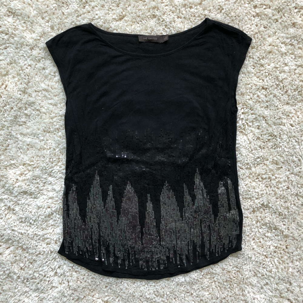 The Limited black cap sleeve silver sequin shirt